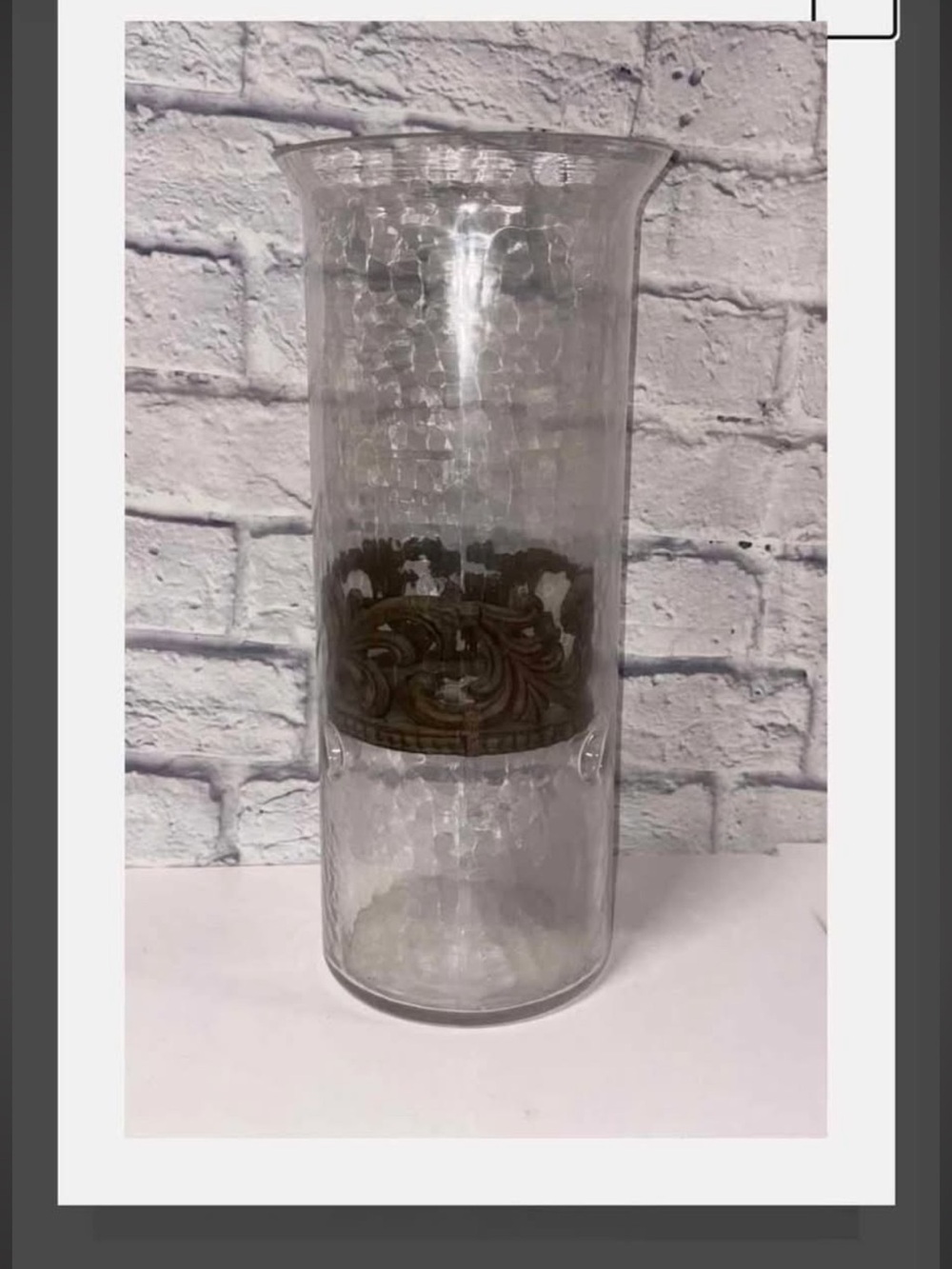 Source Unknown Clear Glass Vase with Bronze Decorative Band